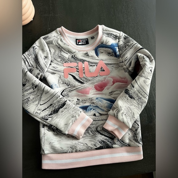 Girls Fila White Line Pullover Pink Marble Pattern Size 120/60 - Picture 1 of 8